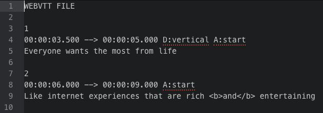 Content of a VTT file
