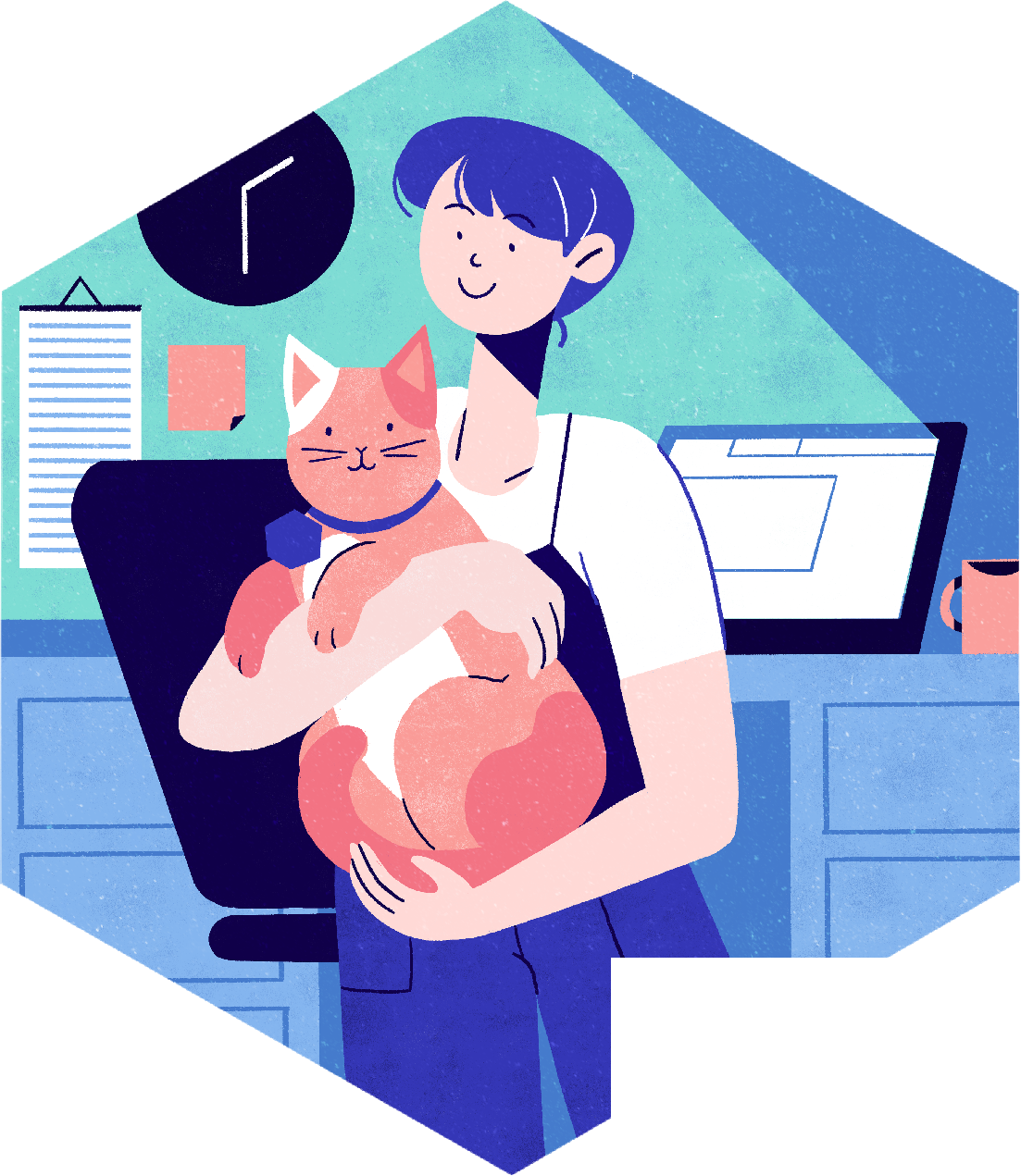 Person holding a cat. Lydia Hill Illustration. All rights reserved.